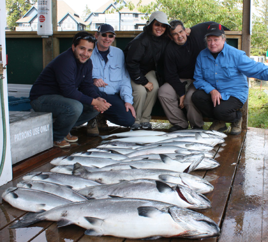 5 person with salmon fish