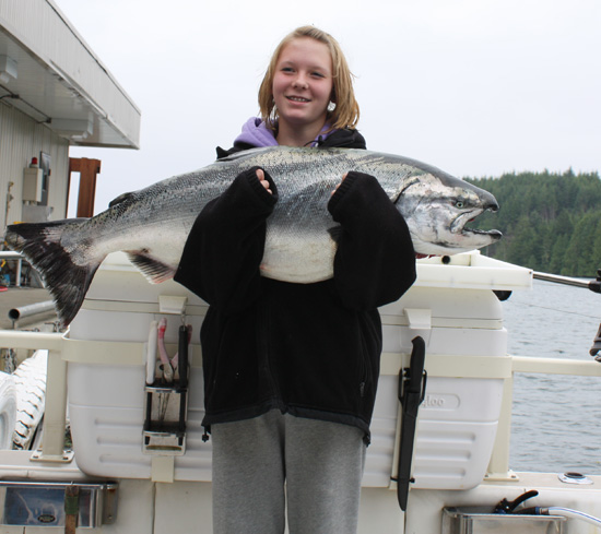 girl with salmon fish