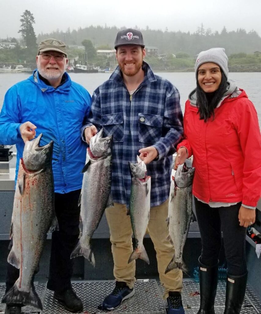 family with salmon fish